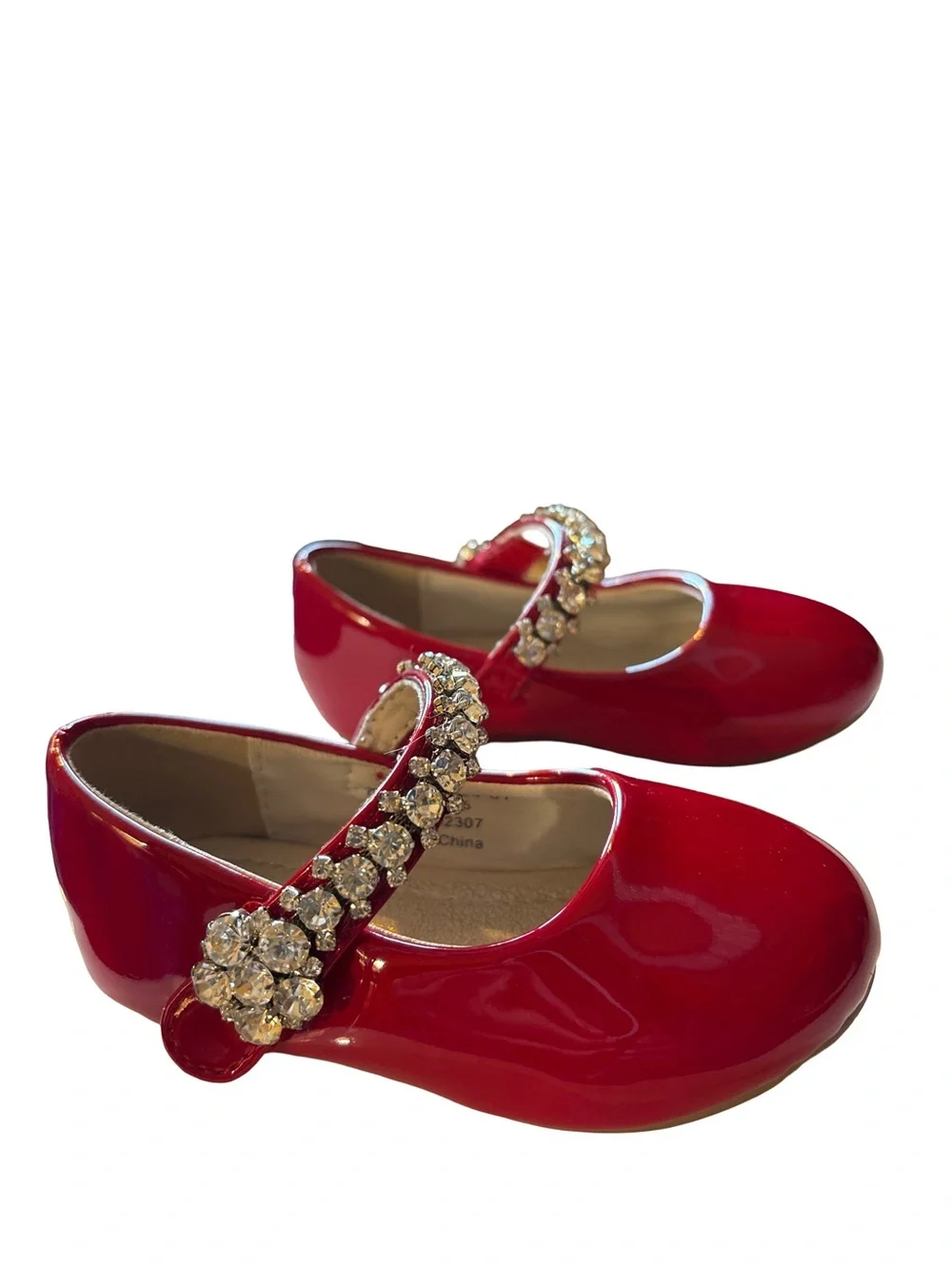 Girls Red Mary Jane Ballet Flats with Rhinestone Strap Size 5